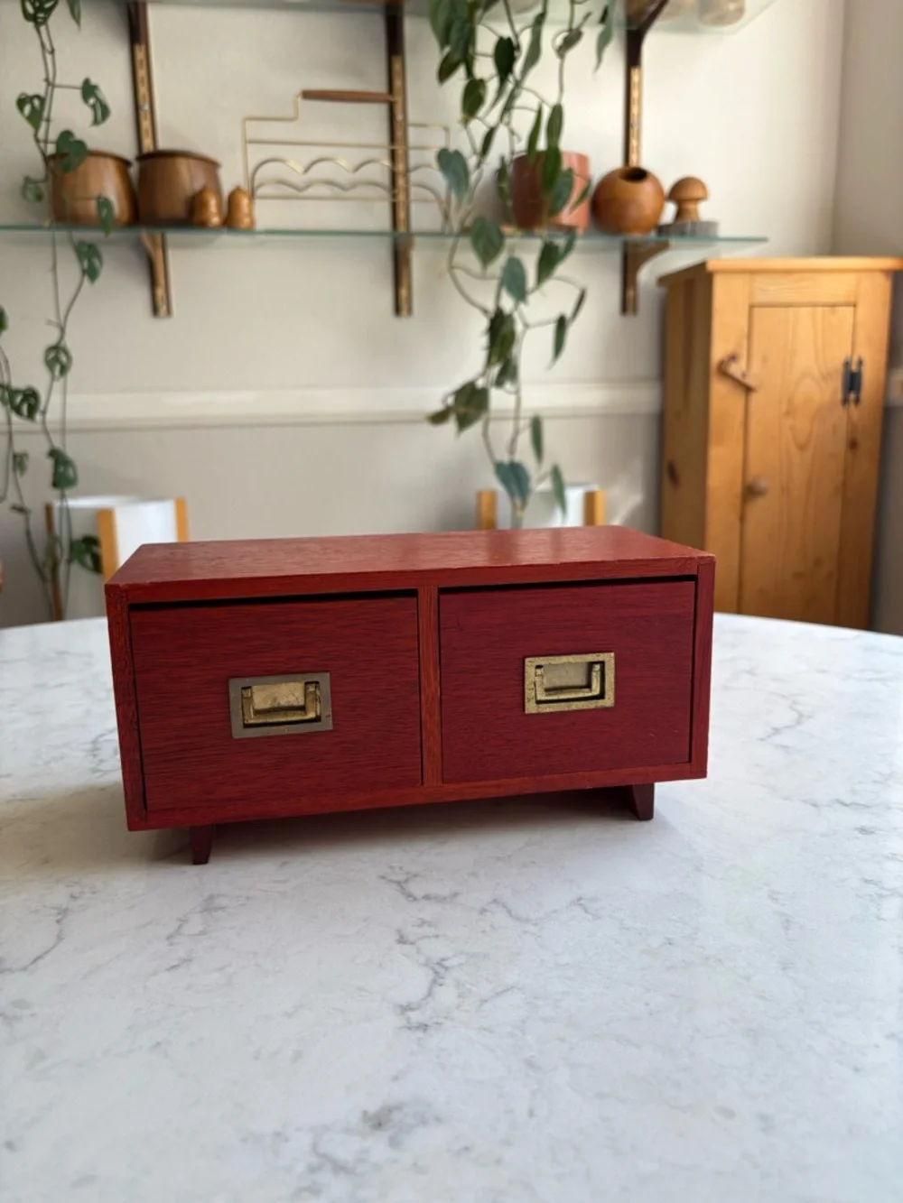 Vintage Wooden Jewelry Organizer with Two Removable Drawers